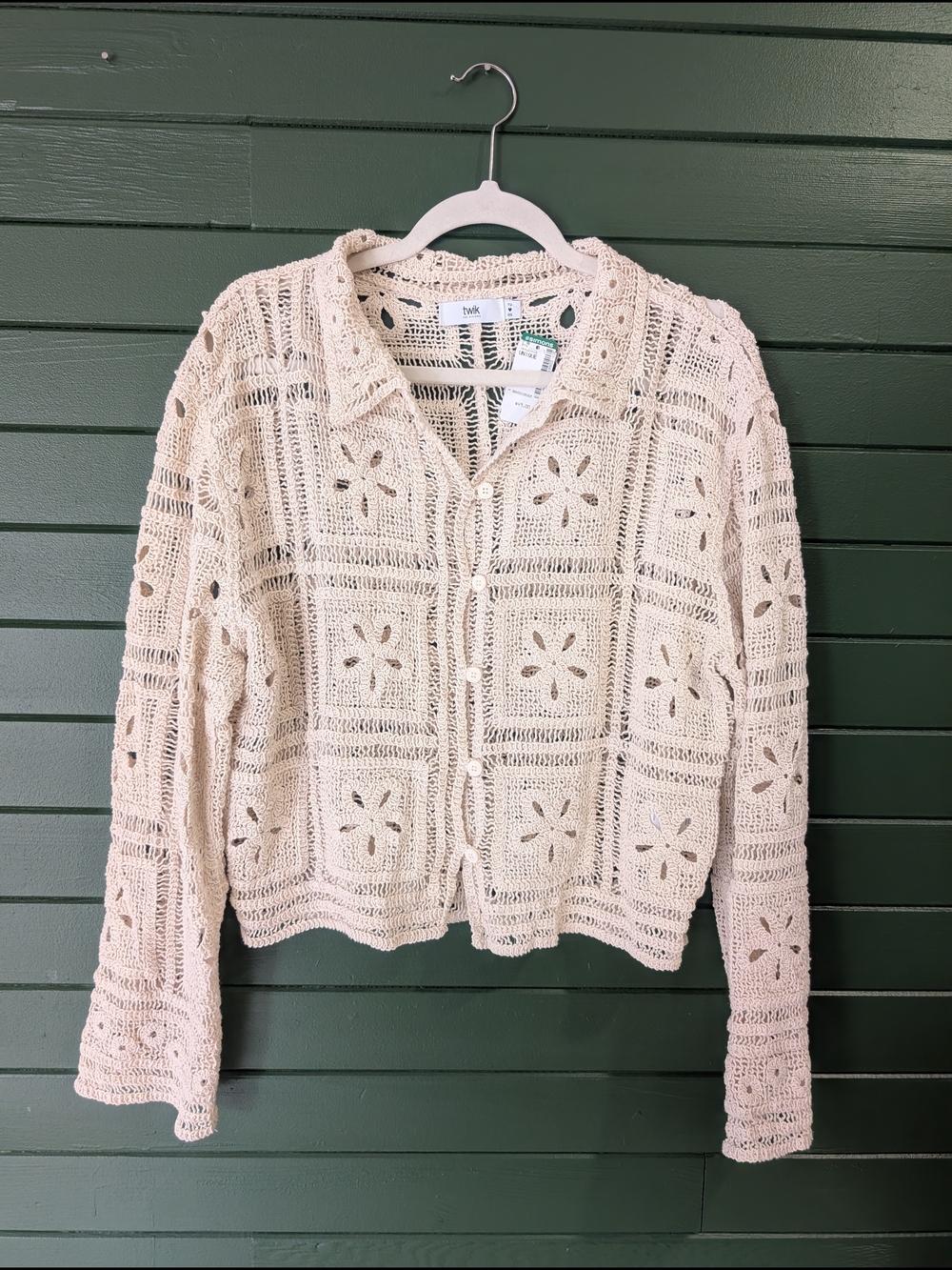 Cream Crochet Button-Front Women's Sweater